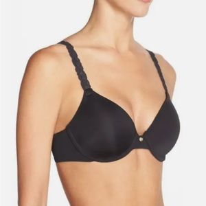 Natori Black T-Shirt Bra With Lace Straps 34DD Underwire